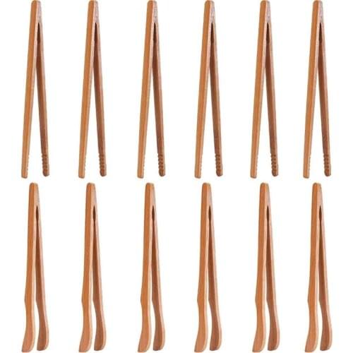 12PCS Bamboo Toaster Tongs, 7 Inch Wood Kitchen Tongs, Reusable Wood Cooking Tongs, for Toast, Cooking, Bread, Fruit Tea