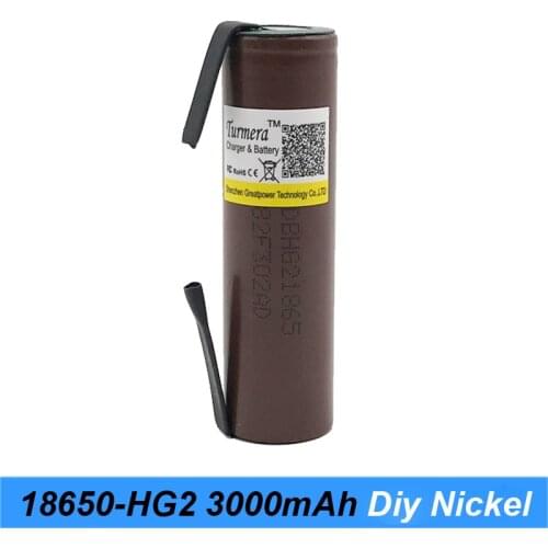 18650 HG2 3000mAh Battery 30A Soldering Strip for 12V 16.8V 21V Screwdriver Electric Tool Battery and Vacuum Cleaner UseTurmera