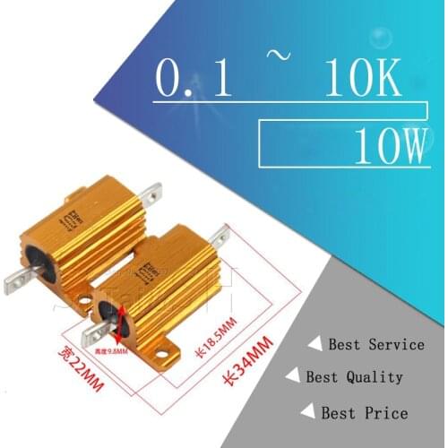 2pcs 10W Aluminum Power Metal Shell Case Wirewound Resistor 0.1 ~ 10K 0.5 1 2 3 5 6 8 10 20 100 150 200 300 500 1K 5K 10K ohm