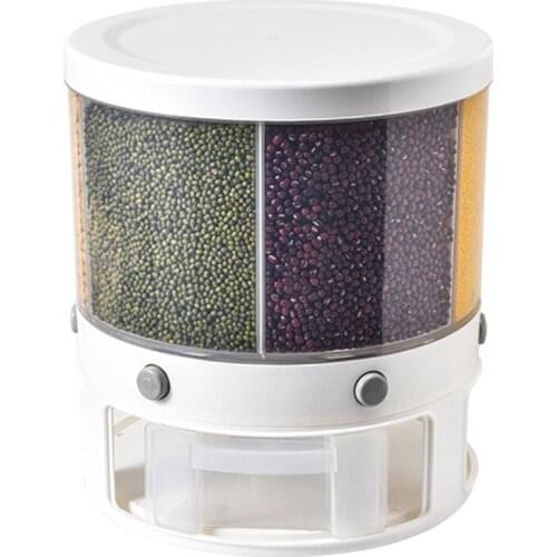 6 Grids Plastic Kitchen Rice Storage Box Storage Box Rotating Dry Food Rice Container Storage Case Flour Grain