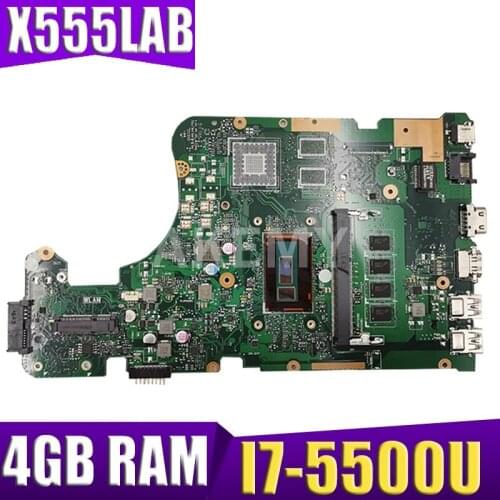 Akemy New! X555LAB Mainboard For ASUS X555LA X555LAB Laptop motherboard With SR23W i7-5500u CPU 4GB RAM DDR3L PN:60NB0650-MB921