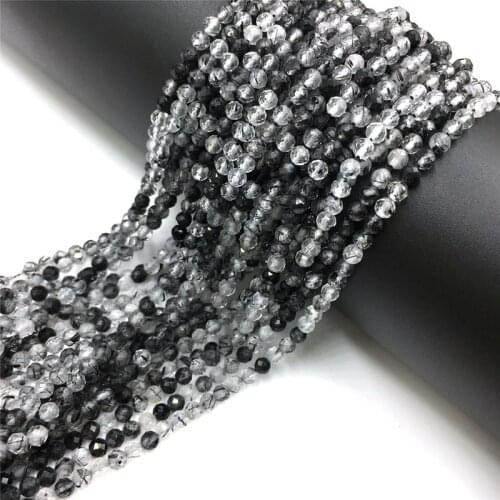 15.5" Black Rutilated Quartz Beads 2/3 mm Small Tiny Faceted Micro-faceted Loose Strand Beaded For DIY Making Jewelry Accessory