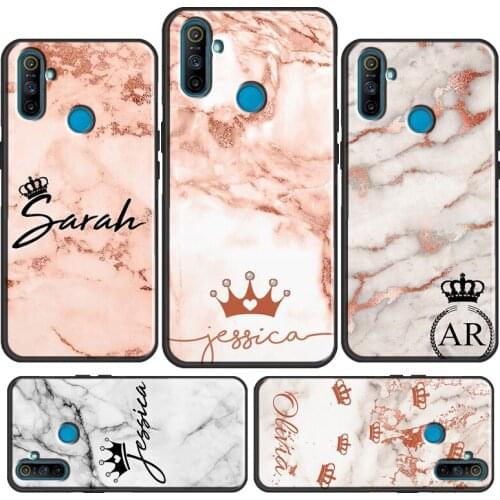 Custom ROSE GOLD GREY MARBLE CROWN NAME Case For OnePlus 9 Pro 9R Nord 8T 8 Pro Cover For OPPO Realme GT Neo 6 7 8 Q3 Pro C3 C21