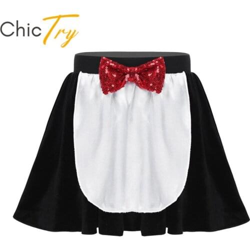 ChicTry Kids Girls Penguin Skirt Roleplay Costume Sequins Bowtie Velvet Christmas Winter Theme Party Stage Performance Dancewear