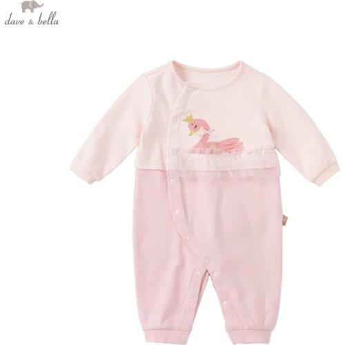 DBH18005 dave bella autumn new born baby girls fashion bow cartoon jumpsuits infant toddler clothes children romper 1 piece