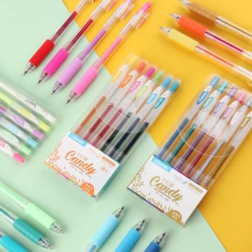 6 Color/set Retractable Colored Gel Pen Bullet Tip 0.5mm Metallic Highlighter for Journaling/Painting/Marking Student Stationery