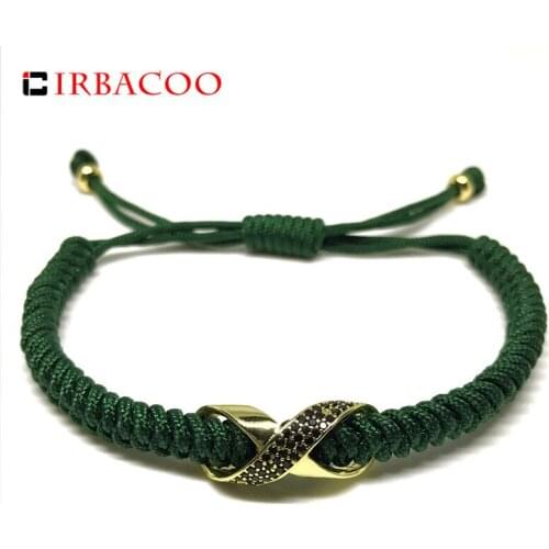 IRBACOO Men Bracelet Gold Cubic Zirconia Charm With Green String Macrame Braided Bacelet For Men Jewelry Gift