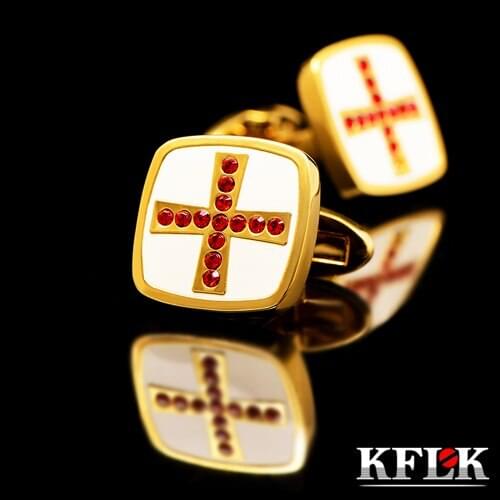 KFLK 2020 Luxury NEW shirt cufflink for men Brand cuff button Gold cuff link High Quality Cross Red Crystal abotoadura Jewelry