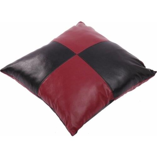 Plaid Black Red Checked Patchwork PU Leather Cushion Cover Vintage Luxury Europe Office Car Sofa Pillow Cover Home Decor
