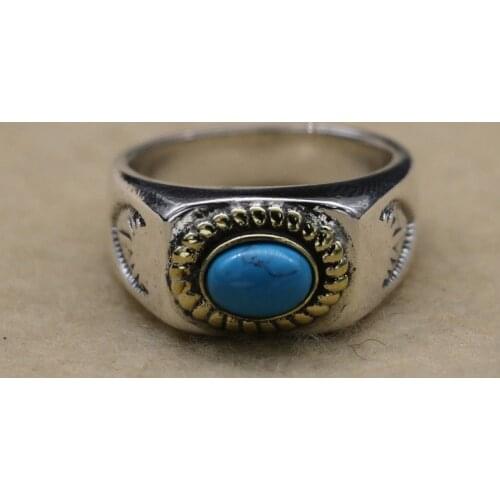 Retro Thai Silver Inlaid Turquoise S925 Sterling Silver Finger Ring Takahashi Kuroki Goro Handmade Ornament