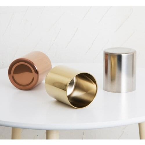 Round Pen Holder Stainless Steel Vase Cosmetic Brush Container Desktop Decoration Multi-Functional for Home School Office