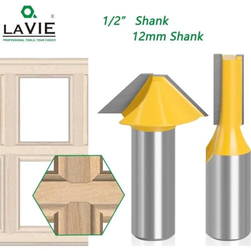LAVIE 2pcs 12mm 1/2 Carbide Tenon Cutting Bits Knife Flat-bottomed V Shape Milling Cutters Router Bit for Wood Door Window 027