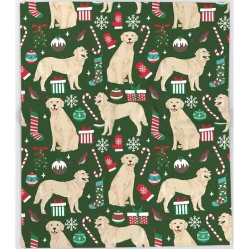 Golden Retriever Dog Cartoon Throws for Sofa Cute Kid Design Christmas Dog Blankets Christmas Decorations Home Custom Blanket