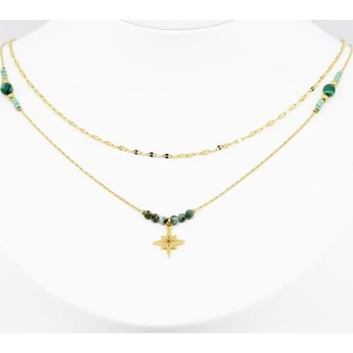 Multi-color natural stone long double link crystal star dazzling pendant charm gold chain necklace for woman girl bbf gift