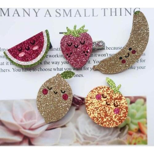Boutique 10pcs Fashion Cute Glitter Watermelon Strawberry Banana Orange Lemon Hairpins Hair Clips Princess Hair Accessories