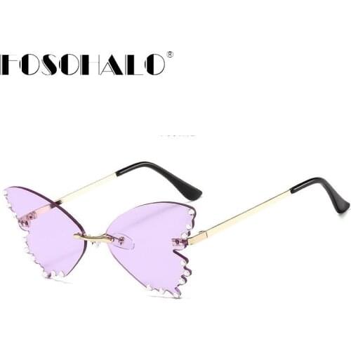 Fashion Butterfly Diamond Sunglasses Women 2020 Rimless Sun Glasses Rhinestone Frameless Frame Oversized Cat Eye Vintage