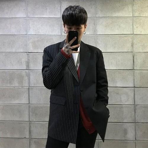 S-3xl Blazers Jackets Men Loose Single Suit Tide Casual Stitching Striped Personality Suit Spring And Autumn Original Design