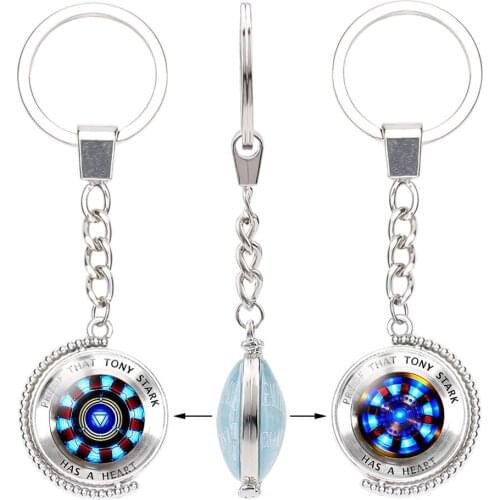 New Avengers Iron Man Shaped Heart Gemstone Keychain Superhero Double Side Rotating Key Chain
