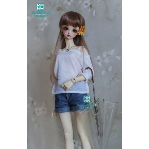 BJD doll clothes for 1/3 BJD SD10 DD doll fashion White shirt + Leisure denim shorts