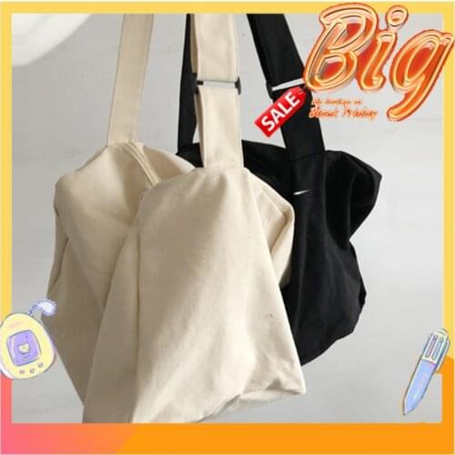Solid Color Thin Canvas Bag Simple Women Package Japanese Literary Shoulder Bag Casual Shopping Tote Girl Handbag