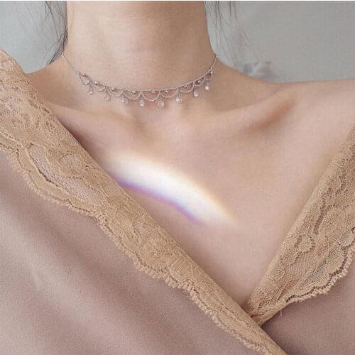 POPACC 925 Sterling Silver Simple Charm Zircon Waterdrop Short Necklace For Women Clavicle Chain collares choker