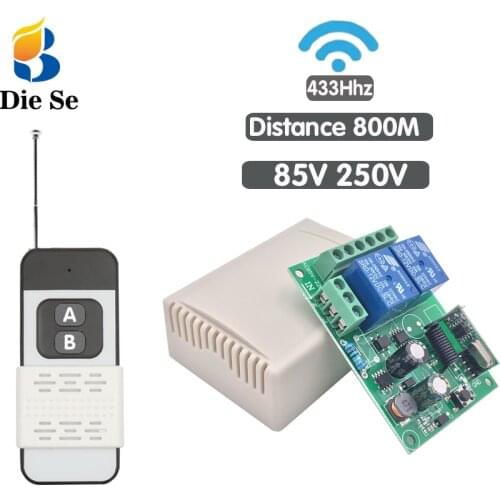 433Mhz RF Remote Control AC 220V 110V 2 Channel Relay Receiver, Garage Remote Control 600M Long Distance Transmitter