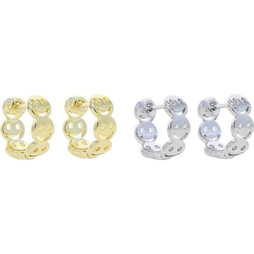 High Quality Happy Life Smile Face Charm Hoop Huggies High Polished Fashion Girl Gold Color Multi Piercing Earring Jewelry