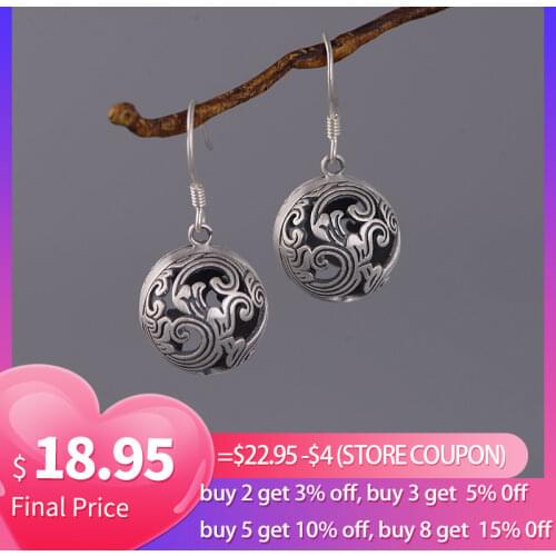 Ethnic 925 Silver Spindrift Hollow Bead Drop Earrings for Party Anniversary Vintage Small Ball Shape Women Hanging Earrings EH23