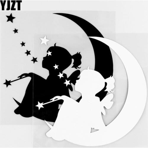 YJZT 13.9×13.7CM Moon Angel Vinyl Decals Stars Interesting Car Stickers Black / Silver 10A-0586