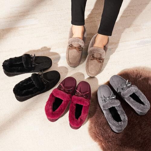 2021 Shoes Women Winter Warm 100% Flock Flat Shoes Casual Loafers Slip on Womens Flats Plush Shoes Moccasins Lady