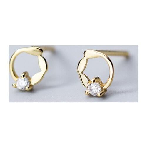 MloveAcc Real 100% 925 Sterling Silver Pretty Tiny Round Leaf Stud Earrings with Single CZ for Women Girls Jewelry