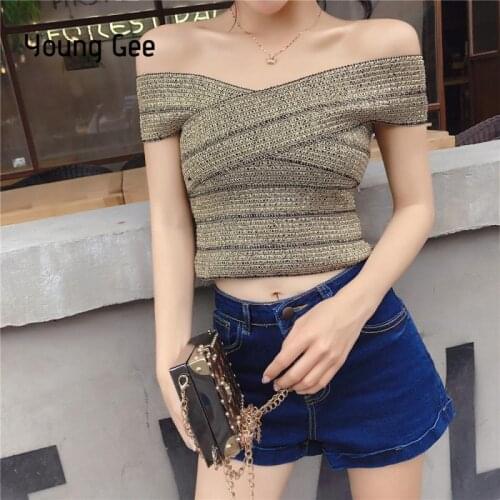 Young Gee Sexy Slash Neck Off Shoulder Crop Tops Womens 2019 Summer Tank Top Fitness Bralette Bustier Croptop Streetwear femme