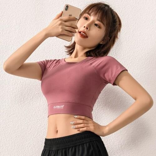 Yoga suit fitness womens summer sports fast dry tight body revealing navel sexy top T-shirt half sleeve short vest