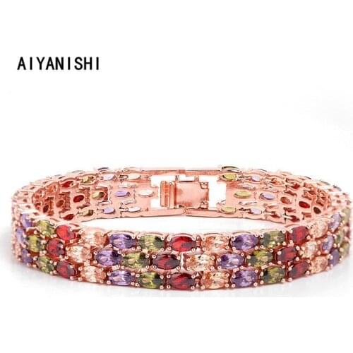 AIYANISHI Vintage 18K Gold Filled Colorful Bracelet for Female Tennis Bracelets For Women Hip Hop Accessories Wedding Jewelry