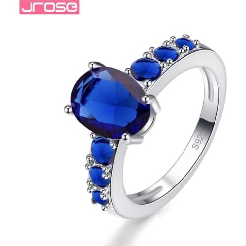 JROSE Wholesale Fashion Blue Purple Morganite Peridot Pink CZ Garnet Cubic Zirconia Silver Color Ring Size 6 - 13 For Women Ring