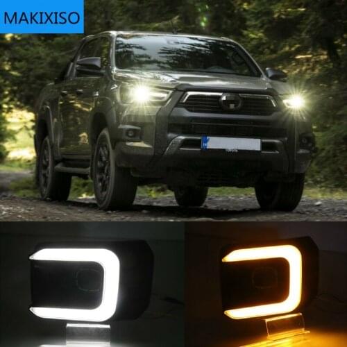 1 Pair Car LED Daytime Running Light Turn Yellow Signal Relay 12V DRL Daylight For Toyota Hilux Revo Rocco 2020 2021