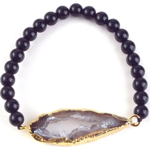 100-Unique 1 Pcs Light Yellow Gold Color Agates with Round Beads Black Agates Bracelets For Party Gift