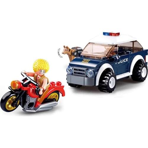 106Pcs City Police Patrol Car Motorcycle Model Educational Building Blocks Toys For Children 6Years DIY Birthday Present Gift