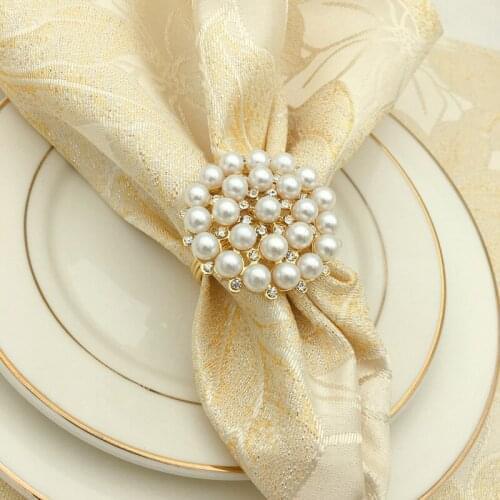 12pcs/lot Pearl Diamond Napkin Ring Metal Napkin Ring Wedding Hotel Tableware Napkin Button Desktop Decoration