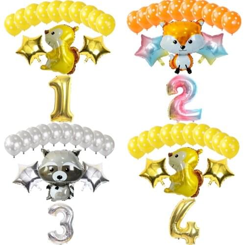 14pcs cute Animal squirrel Raccoon Fox Foil Balloons Forest theme birthday party decoration Big Number Balloon Kids Gift Globos