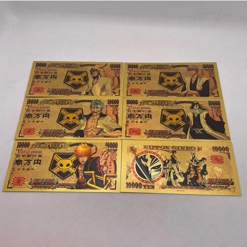 5 Designs Bleach Gold Plared Coin Japanese Manga Classic Gold Anime Banknote Childhood Memory Collection