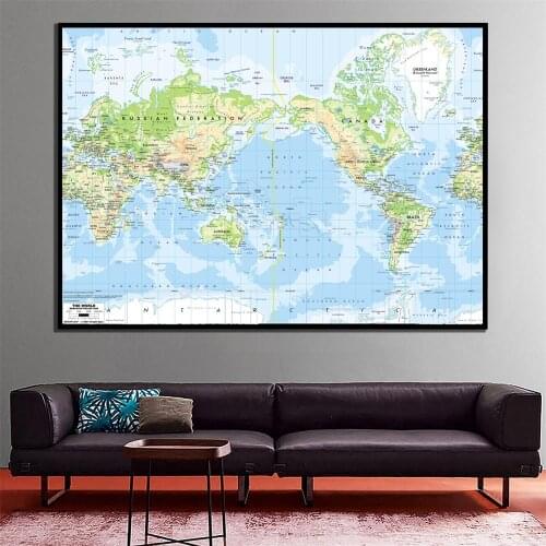 A2 Size The World Map Mercator Projection Fine Canvas Waterproof Wall Map For School Office Classroom Wall Decor