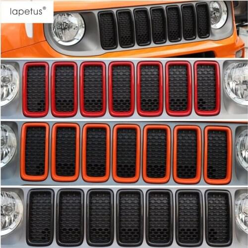 Lapetus Accessories Fit For Jeep Renegade 2019 2020 ABS Front Head Face Grille Grill Decoration Ring Molding Cover Kit Trim 7Pcs