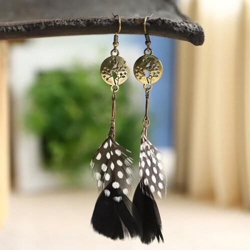 Bohemian Long Feather Ladies Earrings Tibetan Jewelry Boho Vintage Ethnic Indian Jhumka Round Alloy Earrings Oorbellen Brincos