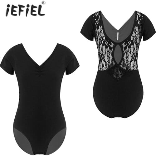 Children Ballet Costume Kid V Neck Short Sleeve Lace Turnpakje Dance Bodysuit Gymnastics Leotard for Girl Ballet Tutu Dancerwear