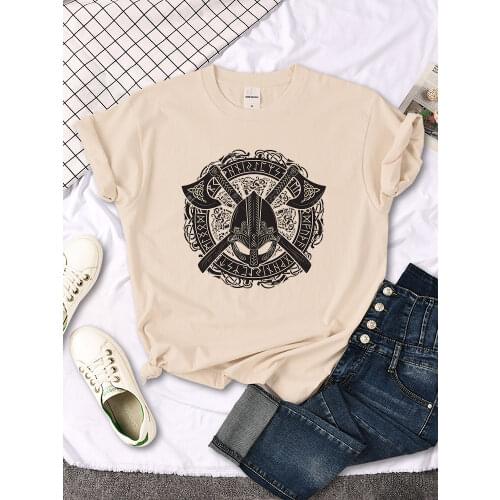 T-Shirts Womens Viking Legend Ax Helmet Pattern Printing Tops Women Big Size O-Neck Tees Vintage Comfortable Fitted Slim Tshirt