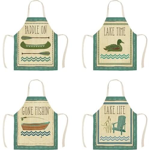 Cotton linen Cone Fishing Lake Life Paddle On Aprons for Kitchen 53*65cm Home Cooking Baking Cleaning Accessories WQT190