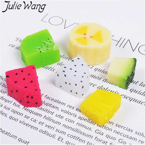 Julie Wang 10PCS Resin Artificial Fruit Charms Banana Pineapple Kiwi Pitaya Slime Jewelry Making Accessory Table Decor Props