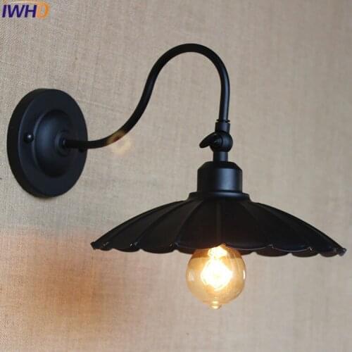 IWHD Retro Loft Industrial Wall Lamp lights Vintage Bedside Led Wall Light Black Metal Lampshade E27 Edison Bulbs 110V/220V