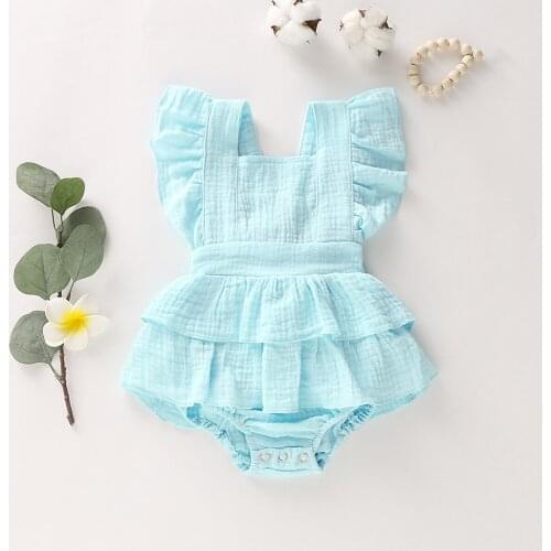 Candy Color Newborn Baby Girl Solid Color Ruffled Sleeveless Back Bow Short Jumpsuit Suit 0.6-24 Months